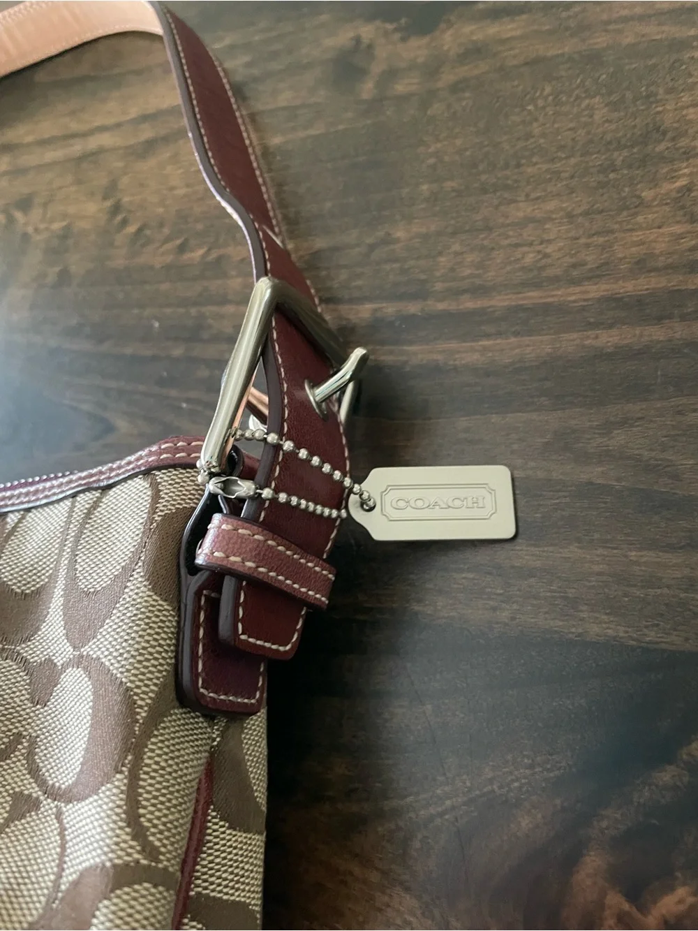 Vintage Coach 7039 Signature Stripe Suede Demi Baguette Shoulder Bag
